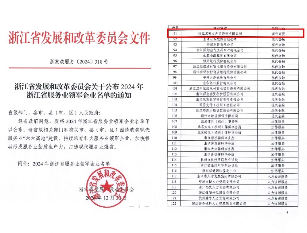 喜報！嘉農股份獲評浙江省服務業領軍企業！